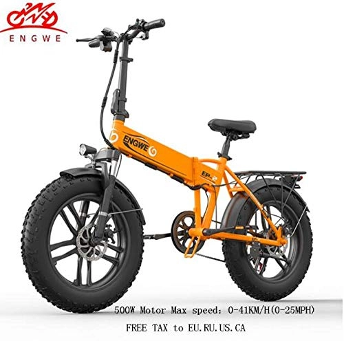 Electric Bike : Electric bike 20 * 4 0inch Aluminum Foldable electric Bicycle 48V10A 500W 40KM / H 6Speed Powerful Fat Tire bike Mountain snow ebike@Orange-500W-10A