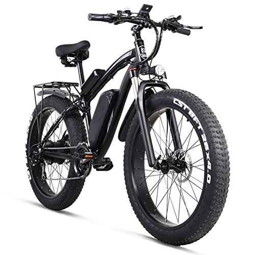 Electric Bike : Electric bike 24.8 MPH Electric Bike for Adults 26 inch Fat Tire Bicycle 1000w 48V 17AH Removable Lithium Battery, 21 Speed Aluminum Alloy Electric Mountain Bicycle with Rear Seat ( Color : Black )