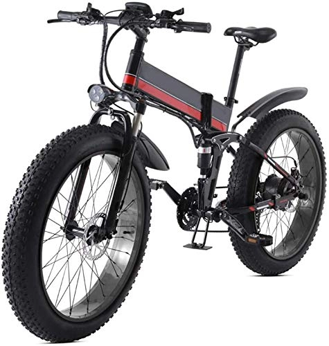 Electric Bike : Electric Bike 26 Electric Folding Mountain Bike with Removable 48v 12ah Lithium-ion Battery 1000w Motor Electric Bike E-bike with Lcd Display and Removable Lithium Battery (Color : Red)