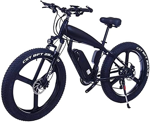Electric Bike : Electric Bike 26 Inch 21 / 24 / 27 Speed Electric Mountain Bikes With 4.0" Fat Snow Bicycles Dual Disc Brakes Brakes Beach Cruiser Men Sports Ebikes (Color : 10Ah, Size : BlackB)