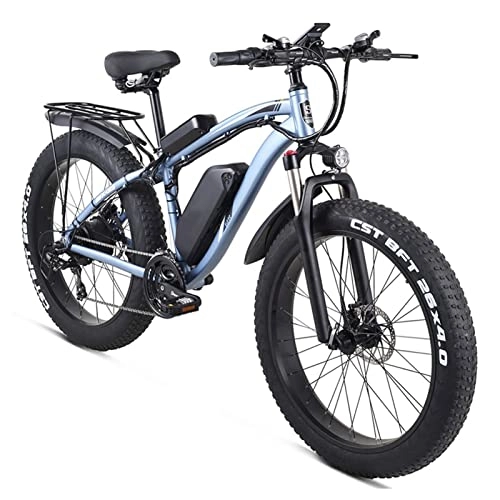 Electric Bike : Electric bike 26 Inch 4.0 Fat Tire Electric Bike 1000W Mens Mountain Bike Snow Bike with 48V17Ah Lithium Battery Professional 7 Speed E-bike Max Load 330 lbs (Color : Blue, Motor : 1000W)