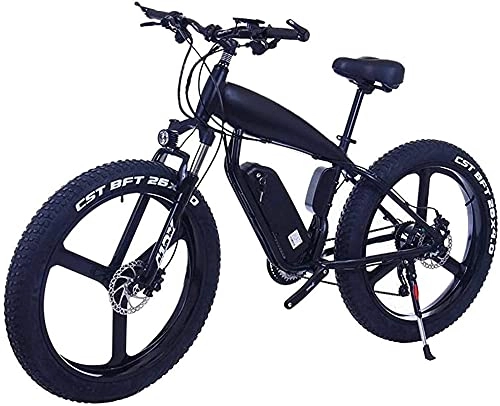 Electric Bike : Electric Bike 26 Inch Electric Mountain Bike 4.0 Fat Tire Snow Bike Strong Power 48V 10Ah Lithium Battery Beach Bike Double Disc Brake City Bicycle (Color : 10Ah, Size : BlackA)