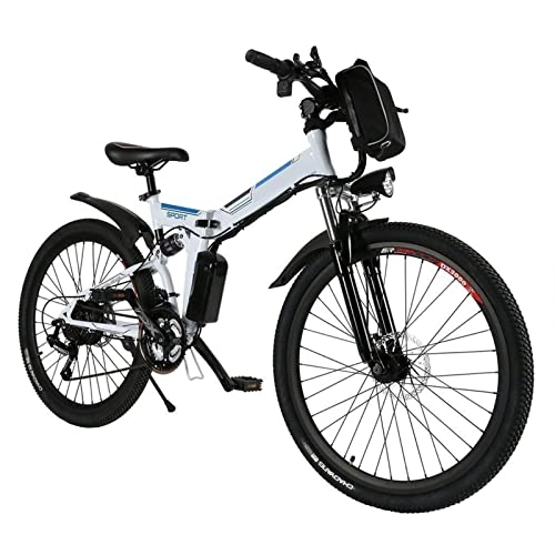 Electric Bike : Electric bike 26 inch Foldable Electric Mountain Bicycle 250W with Removable 36 V 8A Lithium Battery 18.6 MPH E-Bike, 21 Speed Gear Mountain Beach Snow Bike for Adults (Color : White)