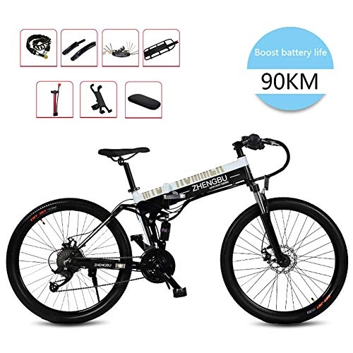 Electric Bike : Electric Bike 26 Inches Folding Fat Tire Snow Bike 10Ah Li-Battery 27 Speed Beach Cruiser Mountain E-bike with Smart LCD Meter