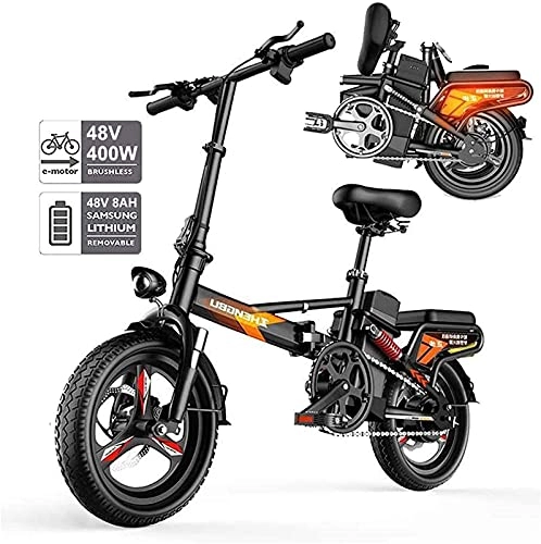 Electric Bike : Electric Bike Bikes, Folding Electric Bike for Adults, 400W Watt Motor Comfort Bicycles Hybrid Recumbent / Road Bikes 14Inch Tires, Aluminium Alloy, Disc Brake, for City Commuting Outdoor Cycling Travel