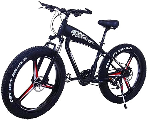 Electric Bike : Electric Bike Electric Mountain Bike 26inch Fat Tire EBike 21 / 2427 Speeds Beach Cruiser Sports MTB Bicycles Snow Bike Lithium Battery Disc Brakes (Color : 15Ah, Size : BlackA)