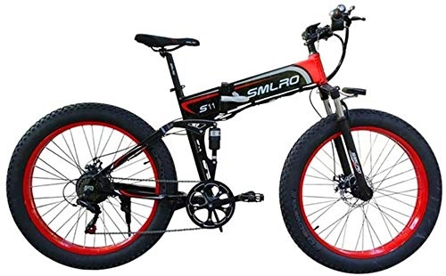 Electric Bike : Electric Bike Electric Mountain Bike Electric Bicycle Folding Mountain Power-Assisted Snowmobile Suitable for Outdoor Sports 48V350W Lithium Battery, Red, 48V10AH for the jungle trails, the snow, the be