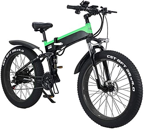 Electric Bike : Electric Bike Electric Mountain Bike Electric Snow Bike, Electric Folding Bike Bicycle Portable Adjustable for Adults, 26" Electric Bicycle / Commute Ebike Foldable with 500W Motor, 48V 10Ah, 21 / 7 Speed