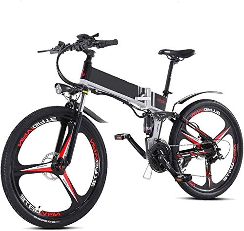 Electric Bike : Electric Bike Electric Mountain Bike Foldable Electric Bike 26'' Mountain Adult E Bike Beach Snow Bike Bicycle Wheel 2.0″ Tire with 300w Motor and 48v / 12.5ah Lithium Battery 21-speed Gear Lithiu