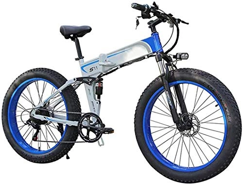 Electric Bike : Electric Bike Electric Mountain Bike Folding Electric Bike for Adults, 26" E-Bike Fat Tire Double Disc Brakes LED Light, Professional 7 Speed Transmission Gears Mountain Bicycle / Commute Ebike with 350