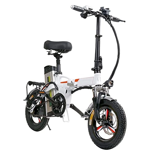 Electric Bike : Electric Bike Foldable 14 Inch Aluminum Alloy Frame Folding Adult Electric Bicycle 400W 48V 20Ah City Road E-Bike (Color : White, Size : 400W 48V 20AH)