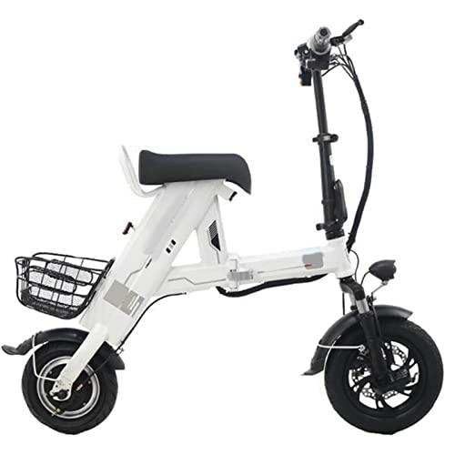 Electric Bike : Electric Bike Foldable 2 Seat 500W Electric Bicycles 12 Inch 48V Lightweight Folding Electric Bicycle for Adults Lightweight with Seat (Color : White one seat 10ah)