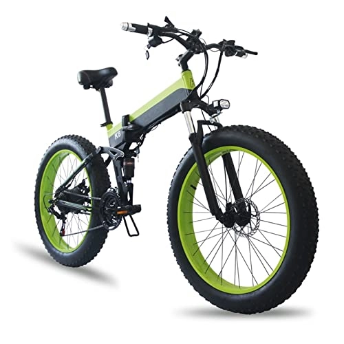 Electric Bike : Electric Bike Folding 1000W 48V for Adults E Bike 26 Inch 4.0 Fat Tires Snow Electric Bicycle Folded Mountain Electric Bike (Color : Green, Size : Disc Brake)