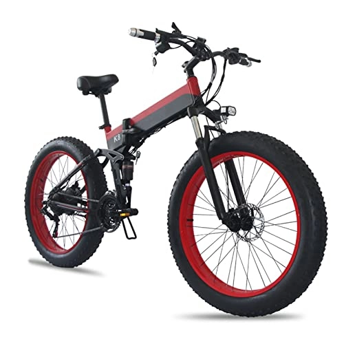 Electric Bike : Electric Bike Folding 1000W 48V for Adults E Bike 26 Inch 4.0 Fat Tires Snow Electric Bicycle Folded Mountain Electric Bike (Color : Red, Size : Disc Brake)