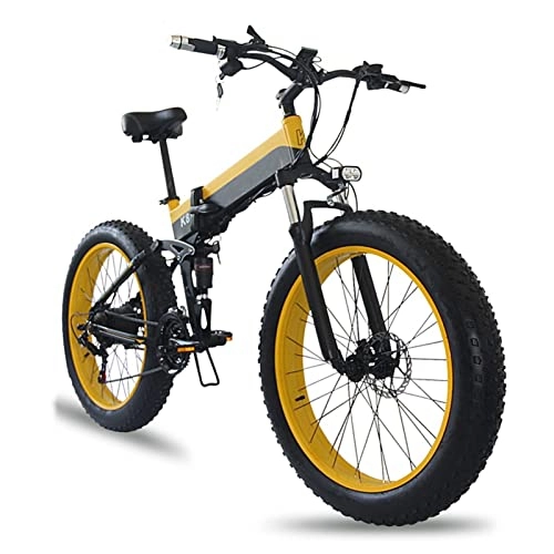 Electric Bike : Electric Bike Folding 1000W 48V for Adults E Bike 26 Inch 4.0 Fat Tires Snow Electric Bicycle Folded Mountain Electric Bike (Color : Yellow, Size : Disc Brake)