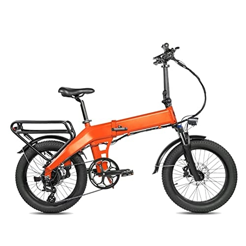 Electric Bike : Electric bike Folding Electric Bicycles for Adults 500W Electric Bike with 48V 11.6AH Lithium Battery 20 * 3.0 Fat Tire 8 Speed electric bicycles for Men 2 Seat (Color : Orange)