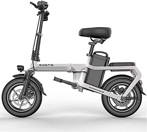 Electric Bike : Electric Bike Folding Electric Bike for Adults 615Ah 350W 48V Max Speed 25 Km / H with Full Perspective LCD Display 14 Inch Tire EBikes for Men Women Ladies (Color : White, Size : 100KM)