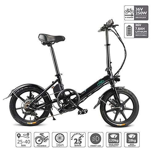 Electric Bike : Electric Bike, Folding Variable Speed Electric Bicycle with LEDDisplay Lithium-Ion Battery (36V 250W 7.8AH) Brushless Toothed Motor, Shimano 6 Speed, Electric Assist Mode 40-50Km, Black