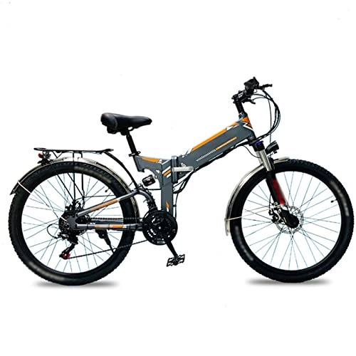 Electric Bike : Electric Bike for Adult 26 inch Tire Ebikes Foldable 48V Lithium Battery E-Bike 500W Mountain Snow Beach Electric Bicycle (Color : Gray)
