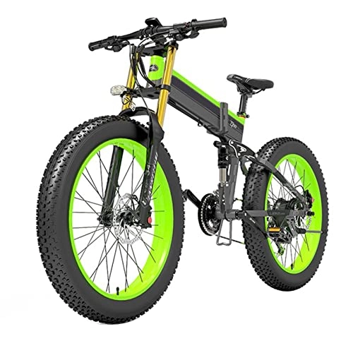 Electric Bike : Electric Bike for Adults 1000w 26 Inches 4.0 Fat Tire, 40 km / h Electric Mountain Bicycle, with Removable 48v14.5ah Battery, Professional 27 Speed Gears (Color : Green, Size : 14.5AH)