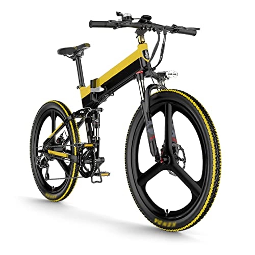 Electric Bike : Electric Bike for Adults Foldable 20MPH Electric Bicycle 48V 14.5Ah 400W Folding 26 Inch Electric Mountain Bike (Color : 10.4AH black yellow, Number of speeds : 27)