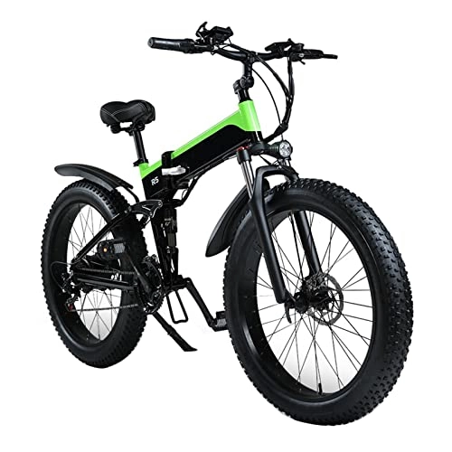 Electric Bike : Electric Bike for Adults Foldable 250W / 1000W Fat Tire Electric Bike 48v 12.8ah Lithium Battery Mountain Cycling Bicycle (Color : Green, Size : 250 Motor)