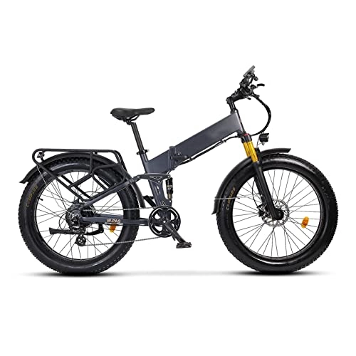 Electric Bike : Electric Bike for Adults Foldable 26 Inch Fat Tire 750W 48W 14Ah Lithium Battery Ebike Full Suspension Electric Bicycle (Color : Matte Grey)