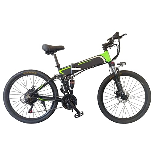 Electric Bike : Electric Bike for Adults, Folding Electric Mountain Bike 26" Adults Ebike with 500W Motor & Removable 48V 10Ah Battery, 25MPH Electric Bicycle (Color : Green)