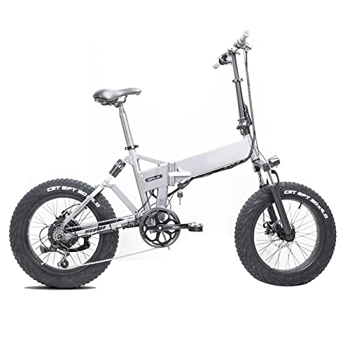 Electric Bike : Electric BikeFoldable 20 Mph 500W Electric Bicycle 48V Motor E-Bike Fold Frame 12.8Ah Lithium Battery 20 Inch Fat Tire Electric Mountain Bike (Color : Gray)