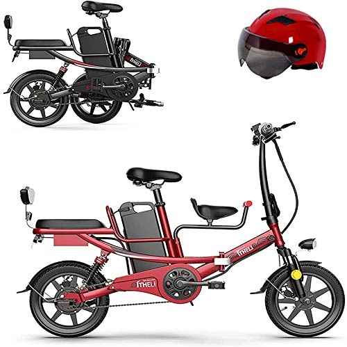 Electric Bike : Electric Bikes, 14" Folding Electric Bike for Adults with 350w 48v Removable Lithium Battery Electric Bicycle with Baby Seat Six-Fold Shock Absorption and Mechanical Double Disc Brakes Commute Ebike ,