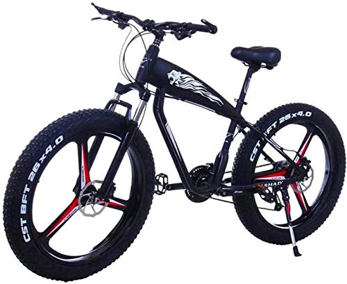 Electric Bike : Electric Bikes, 26 Inch Electric Mountain Bike 4.0 Fat Tire Snow Bike Strong Power 48V 10Ah Lithium Battery Beach Bike Double Disc Brake City Bicycle, E-Bike (Color : Black, Size : 350w)