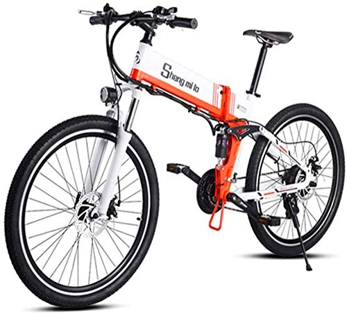 Electric Bike : Electric Bikes, 26 Inch Electric Mountain Bike 48V 350W Foldable Lithium Battery Aluminum Alloy Body 3 Working Modes Multi-Function Intelligent Instrument Adult Off-Road, White, Wire Wheel , E-Bike