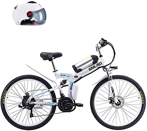 Electric Bike : Electric Bikes, 26" Power-Assisted Bicycle Folding, Removable Lithium Battery 48V 8AH, 350W Motor Straddling Easy Compact, Folding Mountain Electric Bike, E-Bike (Color : White)