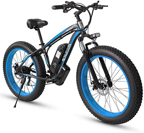 Electric Bike : Electric Bikes, Adult Fat Tire Electric Mountain Bike, 26 Inch Wheels, Lightweight Aluminum Alloy Frame, Front Suspension, Dual Disc Brakes, Electric Trekking Bike for Touring , E-Bike ( Color : Blue )