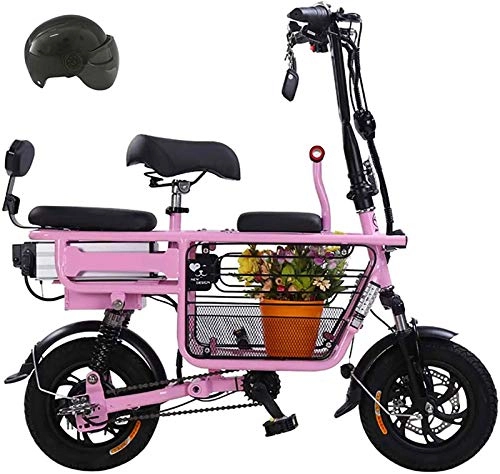 Electric Bike : Electric Bikes, Electric Bike for Parent-child with 48V 8A Lithium Battery E-bikes with Baby Seat and Large Storage Basket Electric Scooter with Double Shock Absorption and Anti-theft Battery Lock, Red