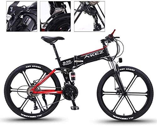 Electric Bike : Electric Bikes, Electric Mountain Bike 350W 26'' Electric Folding MTB Dual Suspension Bicycle with Super Magnesium Alloy Integrated Wheel, 27 Speed Gear and Three Working Modes , E-Bike ( Color : Red )