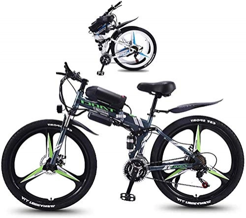 Electric Bike : Electric Bikes, Folding Electric Mountain Bike 26 Inch Fat Tire Ebike 350W Motor, Full Suspension And 21 Speed Gears with LCD Backlight 3 Riding Modes for Adult And Teens , E-Bike ( Color : Grey )
