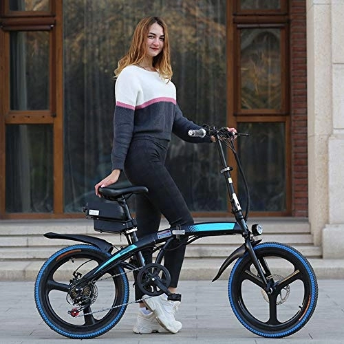 Electric Bike : Electric Bikes, High Carbon Steel Folding Electric Bicycle, 20" 36V 8AH / 10AH Removable Lithium Ion Battery 7 Speed Variable Speed Bicycle, Suitable for Outdoor Riding Travel Exercise, Blue, 36V8AH