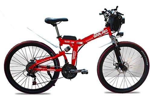 Electric Bike : Electric Bikes, Mountain Bike, 48V Electric Mountain Bike, 26 Inch Folding E-bike with 4.0" Fat Tyres Spoke Wheels, Premium Full Suspension, Red, E-Bike (Color : Red)