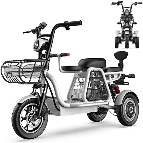 Electric Bike : Electric Ebikes, 3 Wheel Electric Bikes for Adult with 500W 48V 8A 12'' Mountain Electric Scooter with Electric Lock Fast Battery Charger with Three Seater Electric Bicycle for Home Shopping