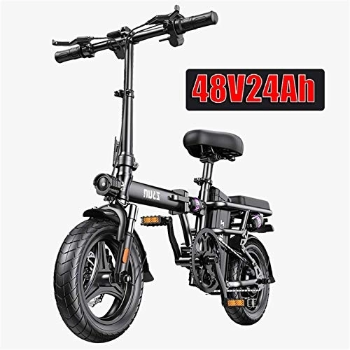 Electric Bike : Electric Ebikes, Adults Electric Bicycle Ebikes Folding Ebike Lightweight 250W 48V 24Ah With 14inch Tire & LCD Screen With Mudguard