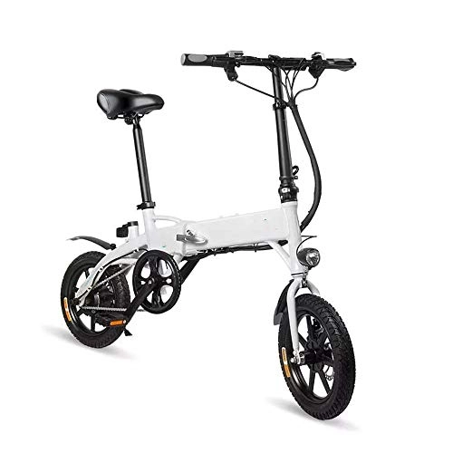 Electric Bike : Electric Moped Bicycle 6V 250W 10.4Ah 14 Inches Folding Mountain Bike 25km / h Max 60KM Mileage Electric Bike Powerful Motor (Color : White, Size : 130x40x110cm)