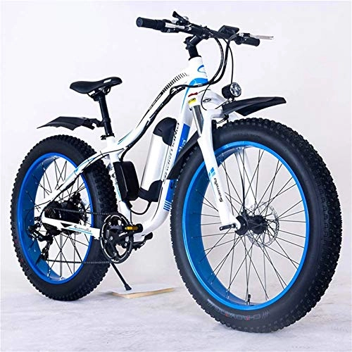 Electric Bike : Electric Mountain Bike, 26" Electric Mountain Bike 36V 350W 10.4Ah Removable Lithium-Ion Battery Fat Tire Snow Bike for Sports Cycling Travel Commuting Electric Powerful Bicycle ( Color : White Blue )