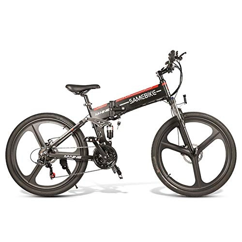 Electric Bike : Electric Mountain Bike, 26'' Folding Electric Bicycle with Removable 48V 350W Lithium-Ion Battery for Adults, 21 Speed Shifter, Black