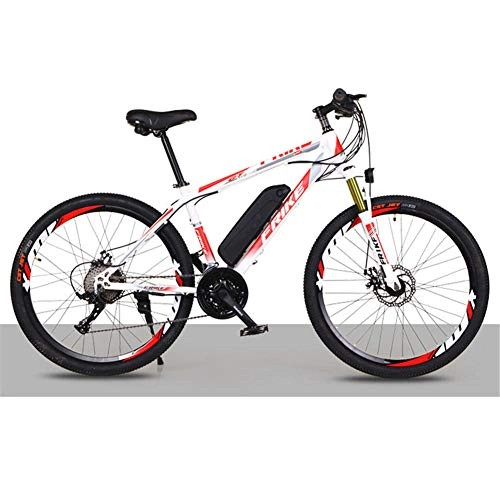 Electric Bike : Electric Mountain Bike, 26-Inch Hybrid Bicycle / (36V8Ah) 27 Speed 5 Speed Power System Mechanical Disc Brakes Lock Front Fork Shock Absorption, Up to 35KM / H-White red