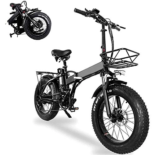 Electric Bike : Electric Mountain Bike, Folding Electric Bikes for Adults 20 In with 48V Removable Large Capacity 15Ah Lithium-Ion Battery Mountain E-Bike with Electronic Instrument and Detachable Basket Bicycle for