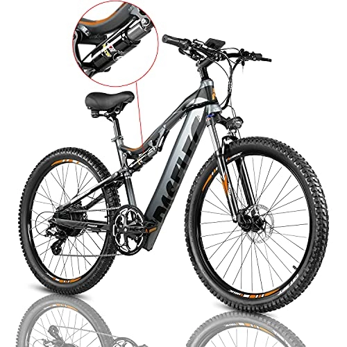 Electric Bike : Electric Mountain Bikes for Adults E-bike Powerful Bicycle 48v 11.6AH Battery Ebike Aluminum Alloy Frame Suspension Fork with 7 Speed Gears & Power Energy Saving System (Black)