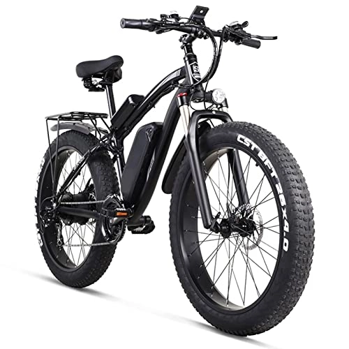 Electric Bike : Electric oven 24.8 MPH Electric Bike for Adults 26 inch Fat Tire Bicycle 1000w 48V 17AH Removable Lithium Battery, 21 Speed Aluminum Alloy Electric Mountain Bicycle with Rear Seat (Color : Black)