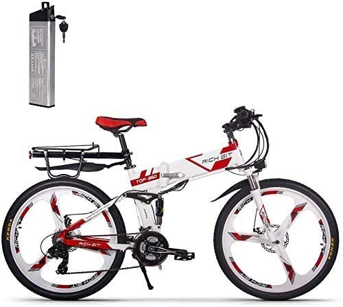 Electric Bike : ENLEE RICH BIT TOP-860 36V 250W 12.8Ah Full Suspension City Bike Electric Folding Foldable Mountain Bike Bicycle (White-Red)