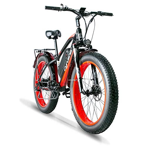 Electric Bike : Excy 26 Inch Wheel All Terrain Fat Electric Bicycle Aluminum Bike 48V 13AH Lithium Battery Snow Bike 7-Speed Oil Cable Brake XF650 (RED)